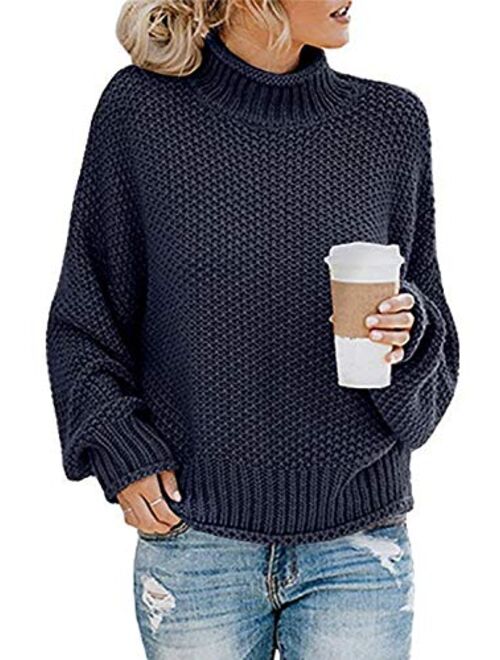 futurino Women's Crew Neck Solid Long Drop Sleeves Loose Knit Pullover Sweaters