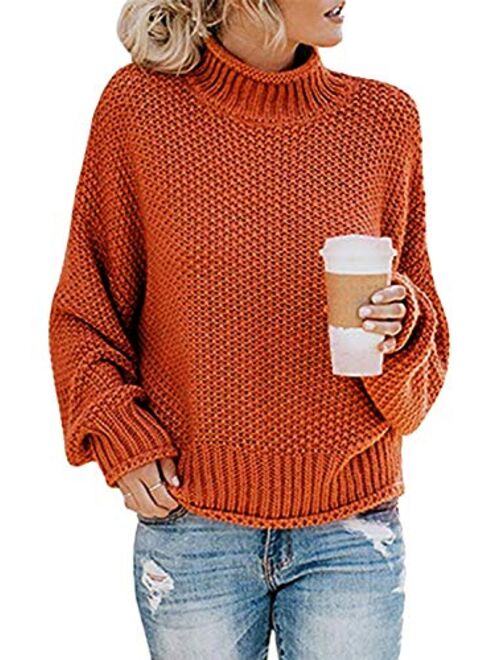 futurino Women's Crew Neck Solid Long Drop Sleeves Loose Knit Pullover Sweaters