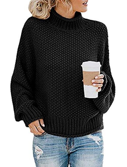 futurino Women's Crew Neck Solid Long Drop Sleeves Loose Knit Pullover Sweaters