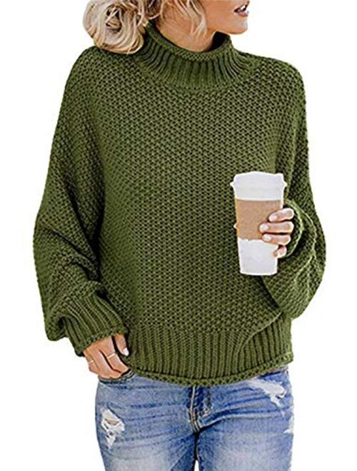 futurino Women's Crew Neck Solid Long Drop Sleeves Loose Knit Pullover Sweaters