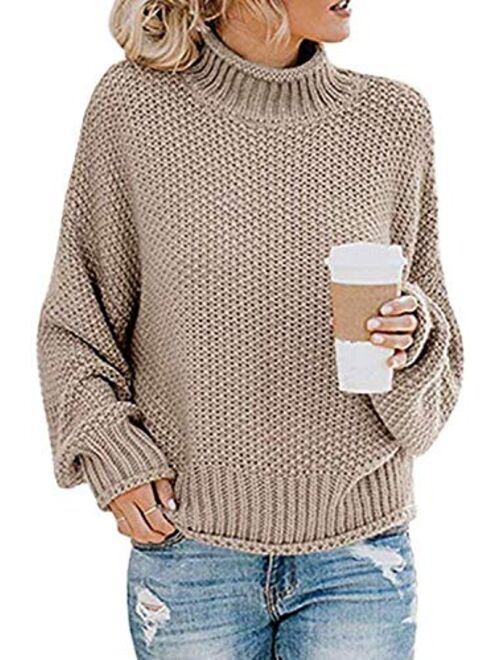 futurino Women's Crew Neck Solid Long Drop Sleeves Loose Knit Pullover Sweaters