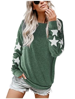 Womens Knit Pullover Sweaters Crewneck Long Sleeve Star Print Lightweight Cute Top