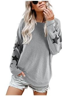 Womens Knit Pullover Sweaters Crewneck Long Sleeve Star Print Lightweight Cute Top