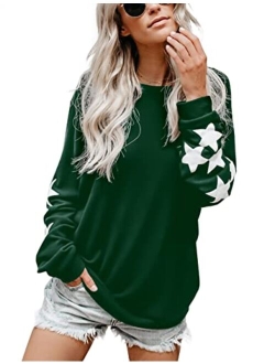 Womens Knit Pullover Sweaters Crewneck Long Sleeve Star Print Lightweight Cute Top