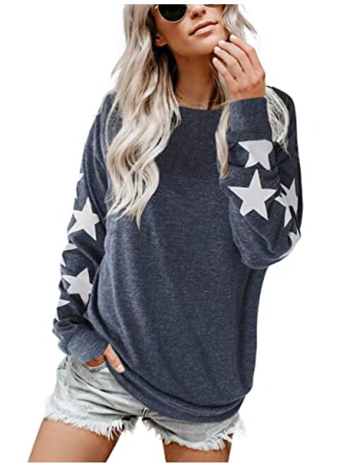 Blooming Jelly Womens Knit Pullover Sweaters Crewneck Long Sleeve Star Print Lightweight Cute Top