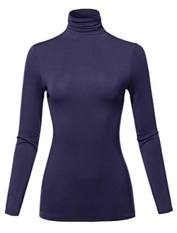 SSOULM Women's Slim Lightweight Long Sleeve Pullover Turtleneck Shirt Top with Plus Size