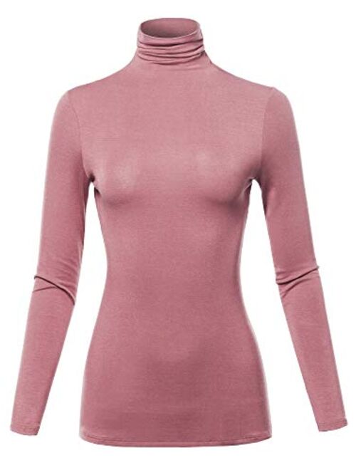 SSOULM Women's Slim Lightweight Long Sleeve Pullover Turtleneck Shirt Top with Plus Size