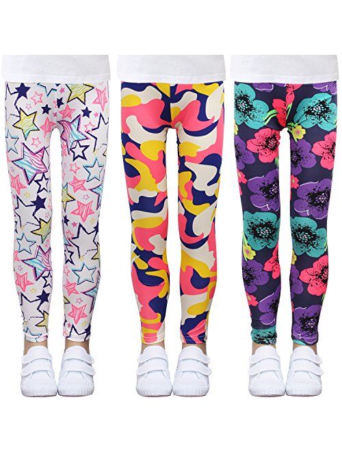 LUOUSE Printing Flower Girls Stretch Leggings Kids Ankle Length Pants Tights