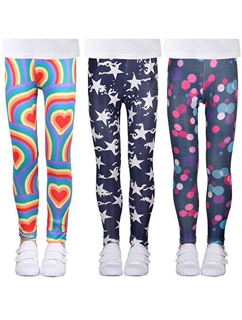 LUOUSE Printing Flower Girls Stretch Leggings Kids Ankle Length Pants Tights