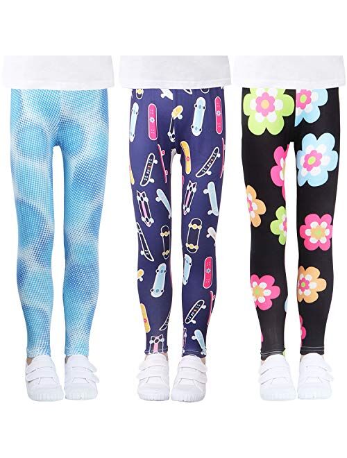 LUOUSE Printing Flower Girls Stretch Leggings Kids Ankle Length Pants Tights