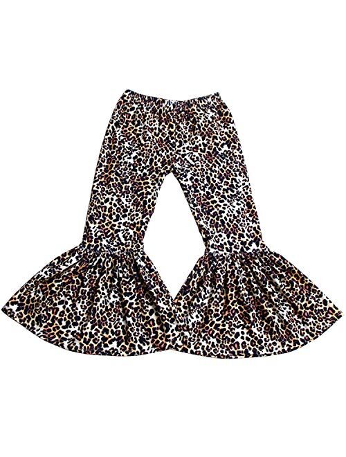 QLIyang Girls Ruffle Leggings Leopard Print Bell Bottoms Flare Pants