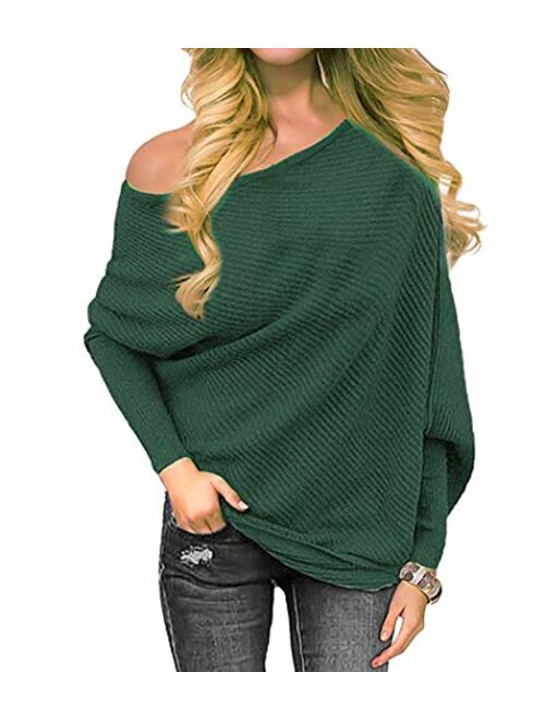 Golden service Women's Off Shoulder Sweater Knit Jumper Long Sleeve Pullover Baggy Solid Sweater