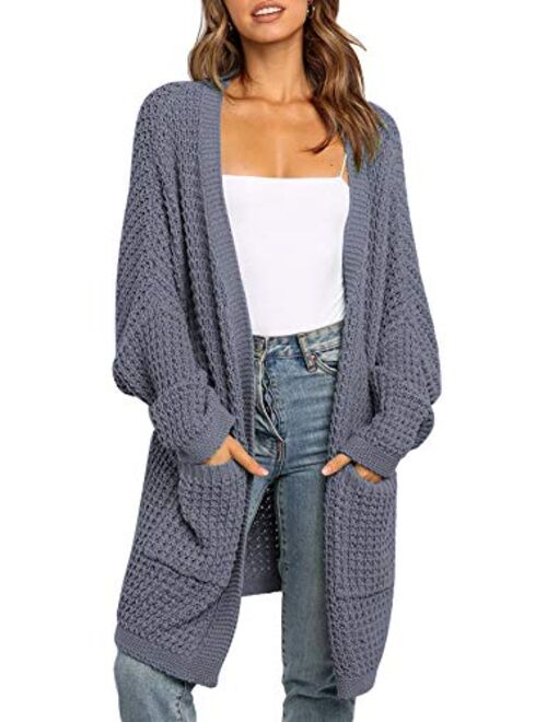 BTFBM Women Long Sleeve Open Front Plain Knit Cardigan Fashion Color Block Striped Slouchy Loose Pockets Sweater Outwear