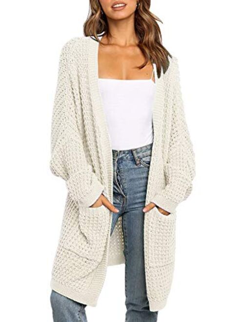 BTFBM Women Long Sleeve Open Front Plain Knit Cardigan Fashion Color Block Striped Slouchy Loose Pockets Sweater Outwear