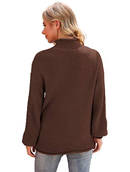 Jouica Womens Turtleneck Oversized Sweaters Batwing Long Sleeve Pullover Loose Chunky Knit Jumper