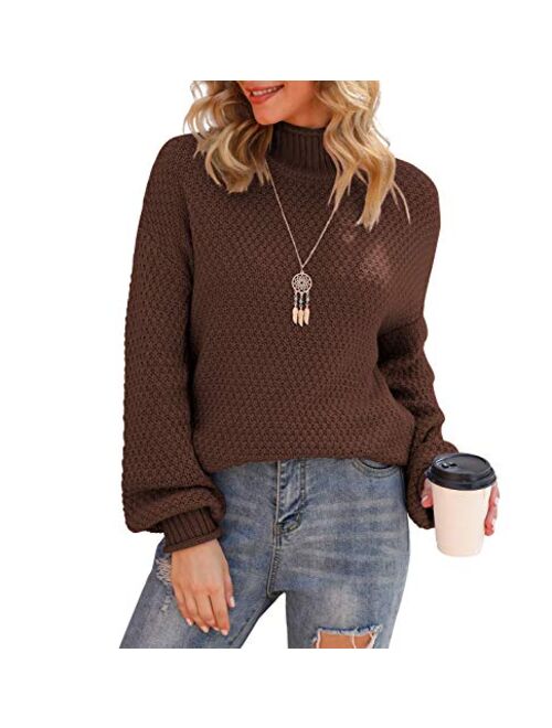 Jouica Womens Turtleneck Oversized Sweaters Batwing Long Sleeve Pullover Loose Chunky Knit Jumper