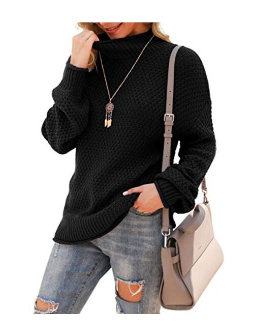 Jouica Womens Turtleneck Oversized Sweaters Batwing Long Sleeve Pullover Loose Chunky Knit Jumper