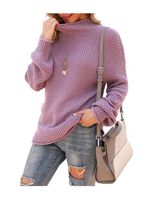 Jouica Womens Turtleneck Oversized Sweaters Batwing Long Sleeve Pullover Loose Chunky Knit Jumper