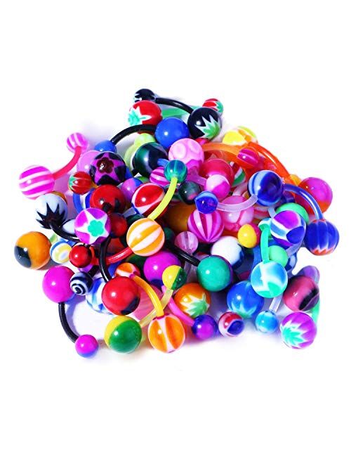 BodyJ4You 50PC Belly Button Rings Banana Barbells 14G Steel Flexible Bar Mix Color Body Jewelry