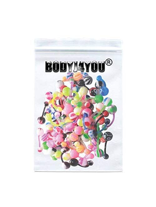 BodyJ4You 50PC Belly Button Rings Banana Barbells 14G Steel Flexible Bar Mix Color Body Jewelry