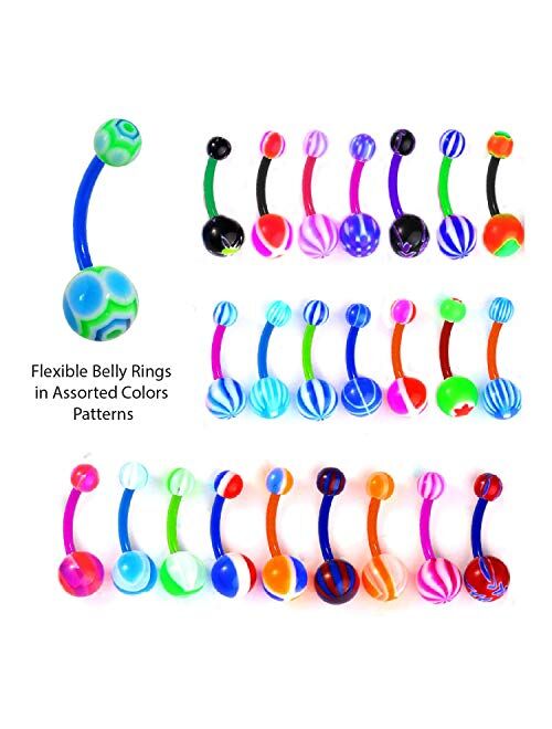 BodyJ4You 50PC Belly Button Rings Banana Barbells 14G Steel Flexible Bar Mix Color Body Jewelry