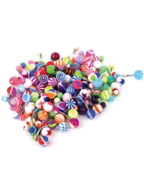 BodyJ4You 50PC Belly Button Rings Banana Barbells 14G Steel Flexible Bar Mix Color Body Jewelry