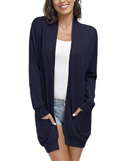 Yidarton Women's Open Front Cardigan Long Sleeve Sweaters Shrugs Color Block Tops with Pockets