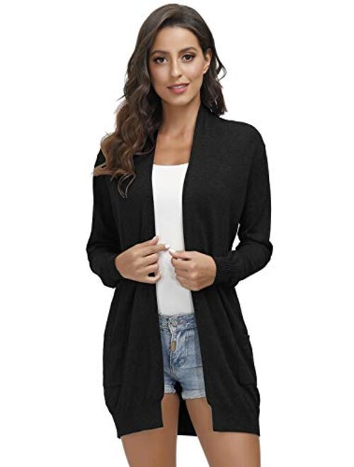 Yidarton Women's Open Front Cardigan Long Sleeve Sweaters Shrugs Color Block Tops with Pockets