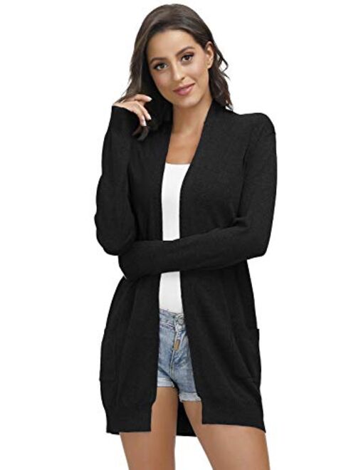 Yidarton Women's Open Front Cardigan Long Sleeve Sweaters Shrugs Color Block Tops with Pockets