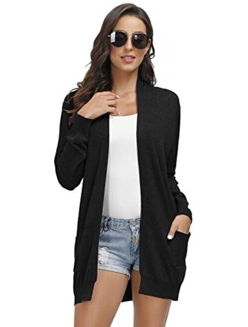 Yidarton Women's Open Front Cardigan Long Sleeve Sweaters Shrugs Color Block Tops with Pockets