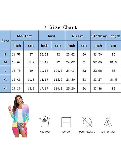 Yidarton Women's Open Front Cardigan Long Sleeve Sweaters Shrugs Color Block Tops with Pockets