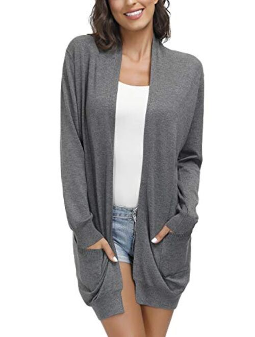 Yidarton Women's Open Front Cardigan Long Sleeve Sweaters Shrugs Color Block Tops with Pockets