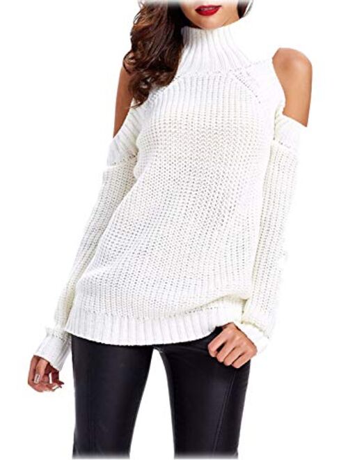 Choies Women Black Turtleneck Cut Out Cold Shoulder Ribbed Knit Slim Pullover Sweater