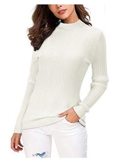 OUGES Women's Lightweight Stretchy Long Sleeve Pullover Cable Knit Mock Turtleneck Sweater