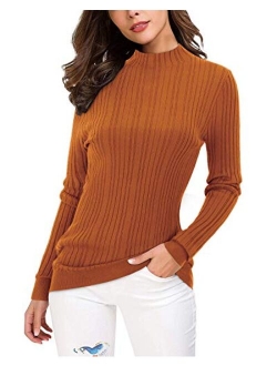 OUGES Women's Lightweight Stretchy Long Sleeve Pullover Cable Knit Mock Turtleneck Sweater