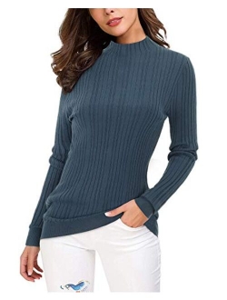 OUGES Women's Lightweight Stretchy Long Sleeve Pullover Cable Knit Mock Turtleneck Sweater