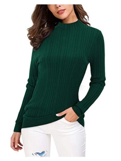 OUGES Women's Lightweight Stretchy Long Sleeve Pullover Cable Knit Mock Turtleneck Sweater