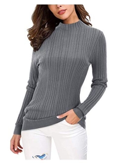 OUGES Women's Lightweight Stretchy Long Sleeve Pullover Cable Knit Mock Turtleneck Sweater
