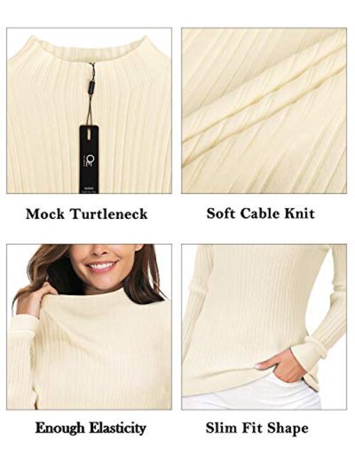 OUGES Women's Lightweight Stretchy Long Sleeve Pullover Cable Knit Mock Turtleneck Sweater