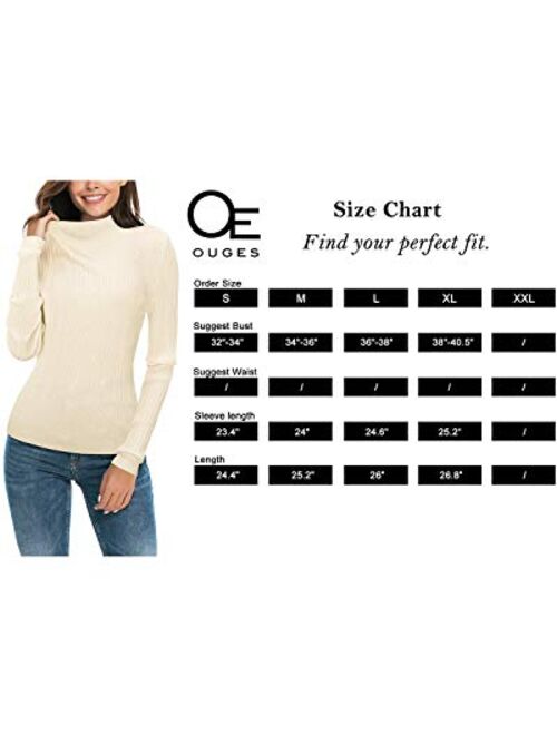 OUGES Women's Lightweight Stretchy Long Sleeve Pullover Cable Knit Mock Turtleneck Sweater