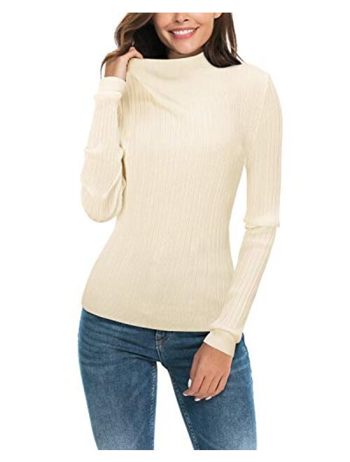 OUGES Women's Lightweight Stretchy Long Sleeve Pullover Cable Knit Mock Turtleneck Sweater