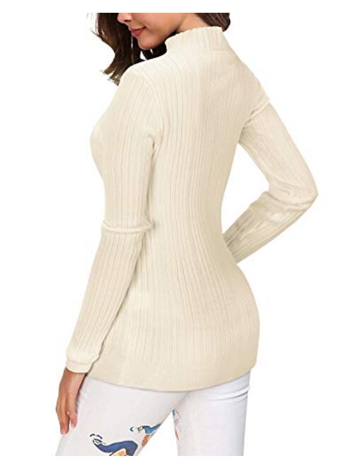 OUGES Women's Lightweight Stretchy Long Sleeve Pullover Cable Knit Mock Turtleneck Sweater