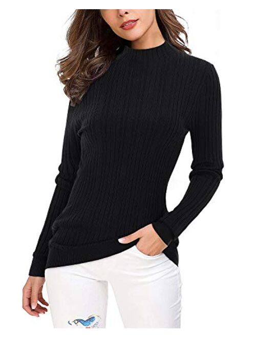 OUGES Women's Lightweight Stretchy Long Sleeve Pullover Cable Knit Mock Turtleneck Sweater