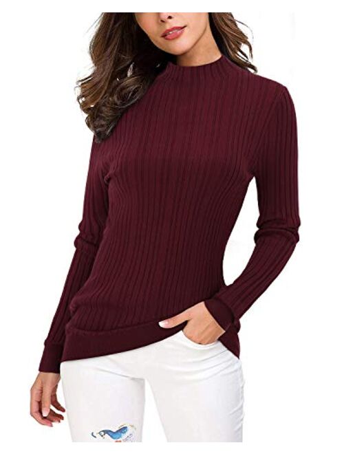 OUGES Women's Lightweight Stretchy Long Sleeve Pullover Cable Knit Mock Turtleneck Sweater