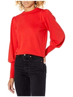 Women's Vivienne Padded Shoulder Balloon-Sleeve Crew-Neck Sweater