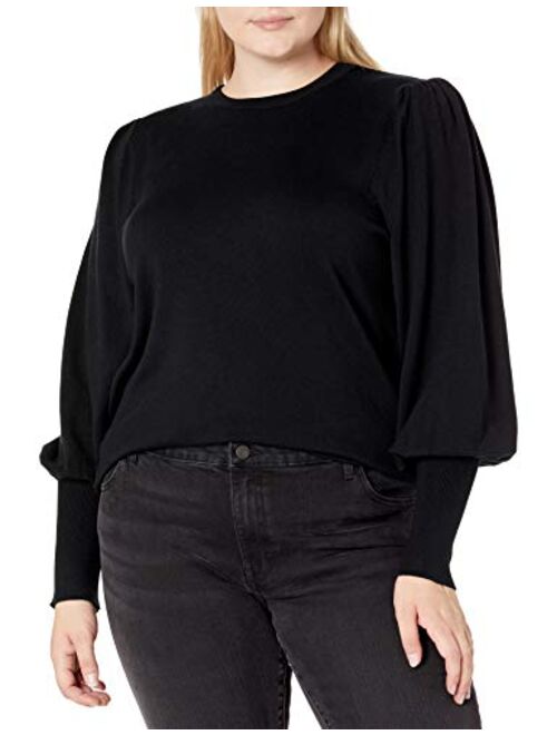 The Drop Women's Vivienne Padded Shoulder Balloon-Sleeve Crew-Neck Sweater