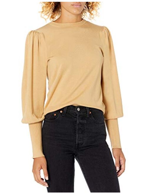 The Drop Women's Vivienne Padded Shoulder Balloon-Sleeve Crew-Neck Sweater