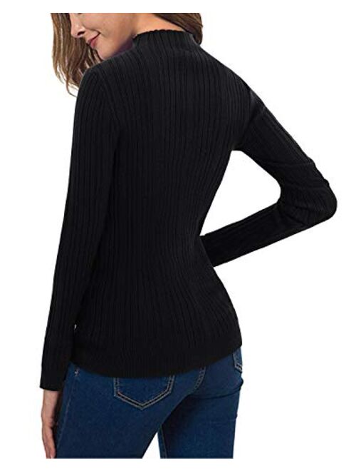 KILIG Womens Long Sleeve Soft Mockneck Pullover Sweater Fitting Basic Turtleneck Sweater Tops