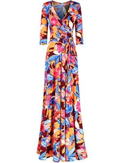 Bon Rosy Women's #madeinUSA 3/4 Sleeve Mock Wrap Mother's Day Baby Wedding Shower Floral Maxi Dress