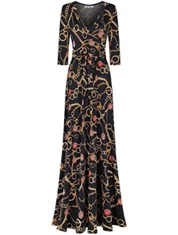 Bon Rosy Women's #madeinUSA 3/4 Sleeve Mock Wrap Mother's Day Baby Wedding Shower Floral Maxi Dress